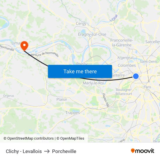 Clichy - Levallois to Porcheville map