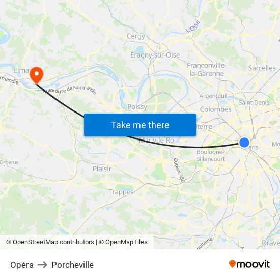 Opéra to Porcheville map
