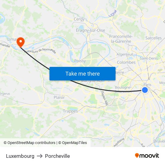 Luxembourg to Porcheville map