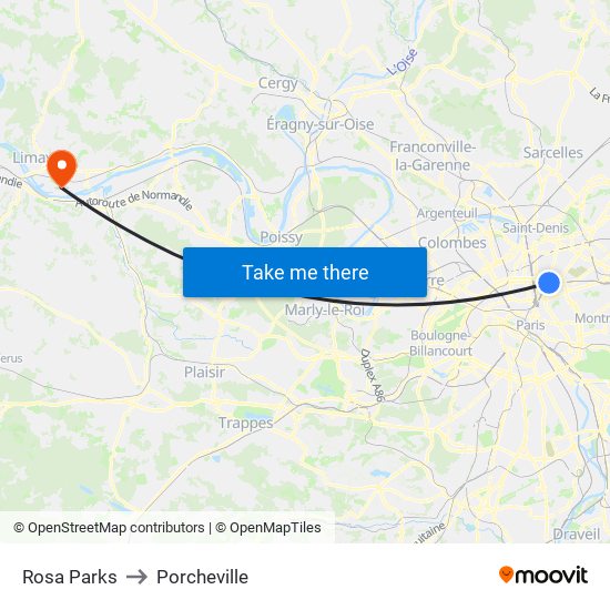 Rosa Parks to Porcheville map