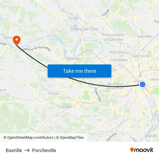 Bastille to Porcheville map