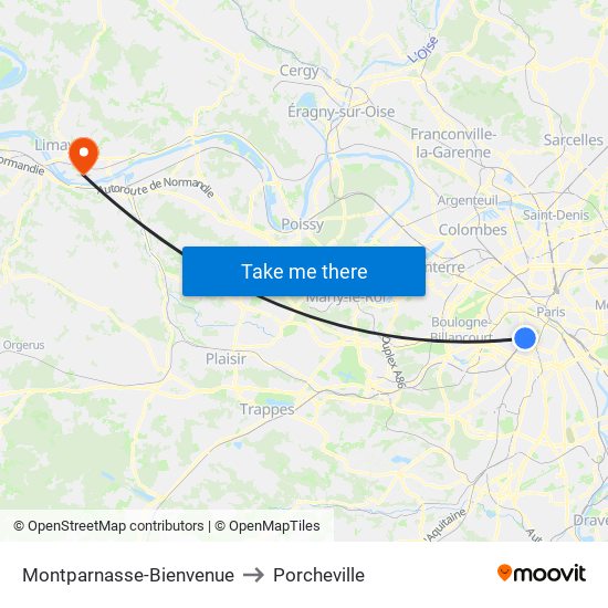 Montparnasse-Bienvenue to Porcheville map