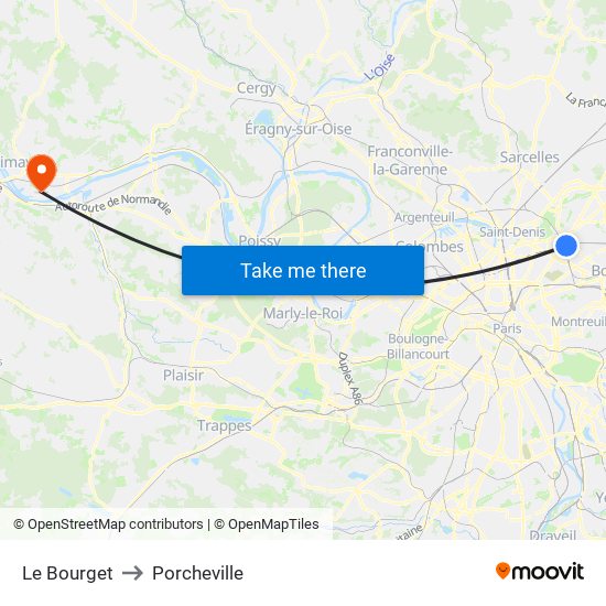 Le Bourget to Porcheville map