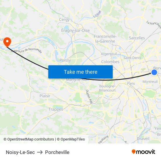 Noisy-Le-Sec to Porcheville map