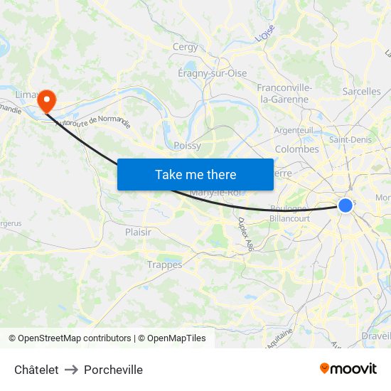Châtelet to Porcheville map