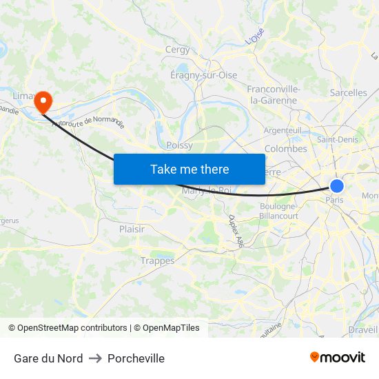 Gare du Nord to Porcheville map