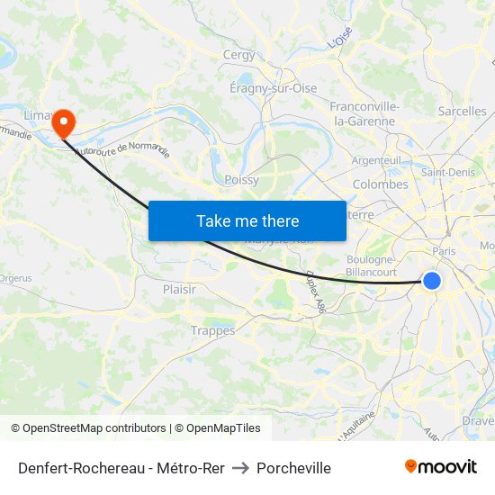 Denfert-Rochereau - Métro-Rer to Porcheville map