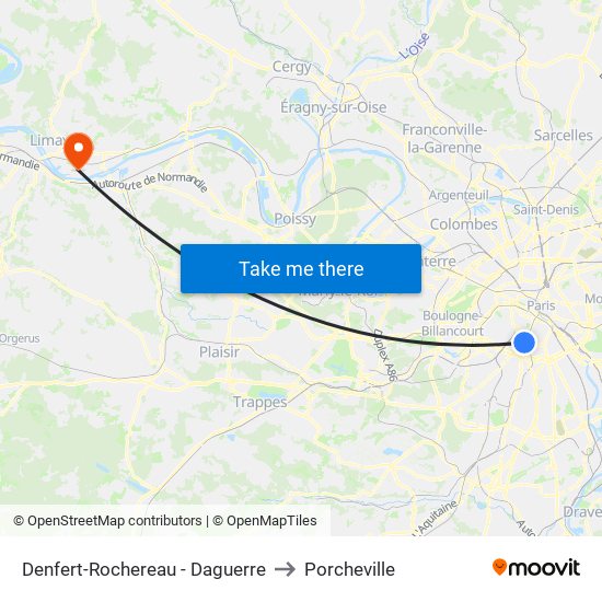 Denfert-Rochereau - Daguerre to Porcheville map