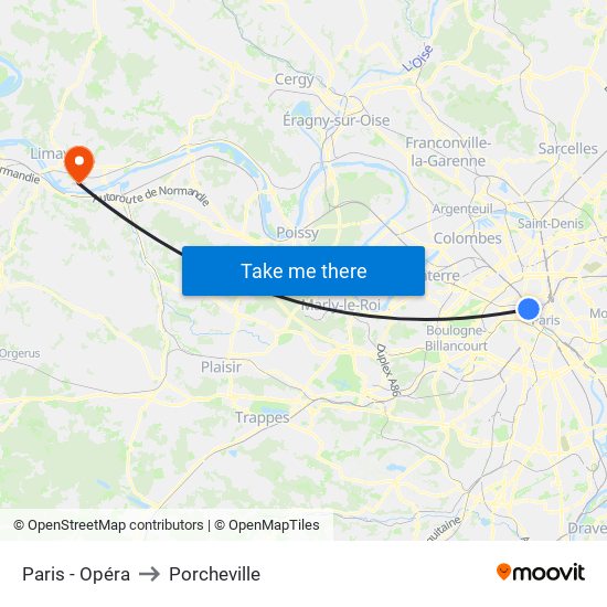 Paris - Opéra to Porcheville map