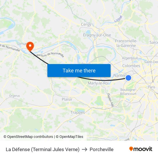 La Défense (Terminal Jules Verne) to Porcheville map