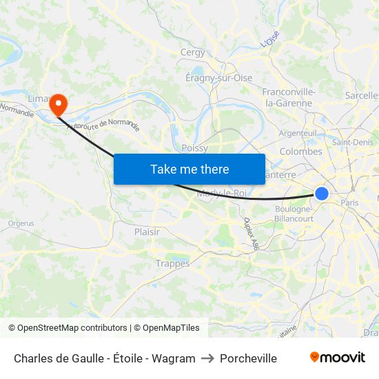 Charles de Gaulle - Étoile - Wagram to Porcheville map