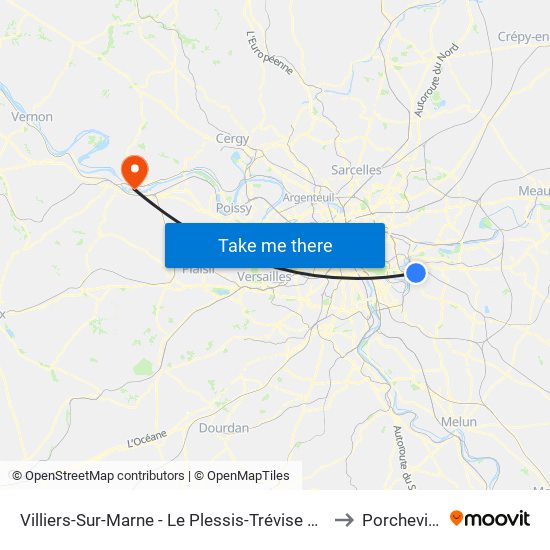 Villiers-Sur-Marne - Le Plessis-Trévise RER to Porcheville map