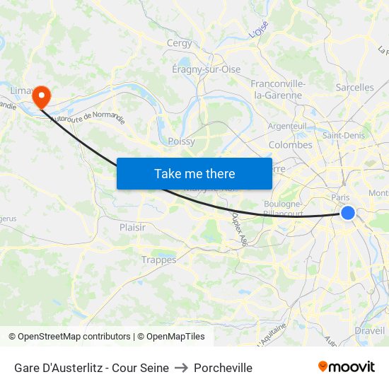 Gare D'Austerlitz - Cour Seine to Porcheville map