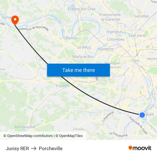 Juvisy RER to Porcheville map
