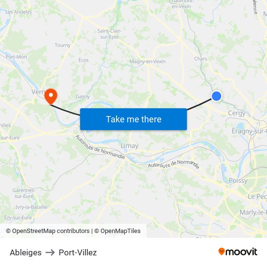 Ableiges to Port-Villez map