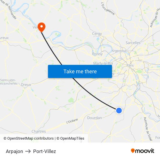 Arpajon to Port-Villez map