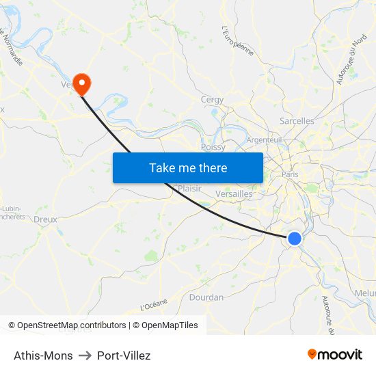 Athis-Mons to Port-Villez map