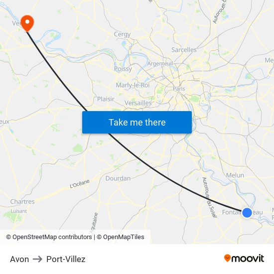 Avon to Port-Villez map