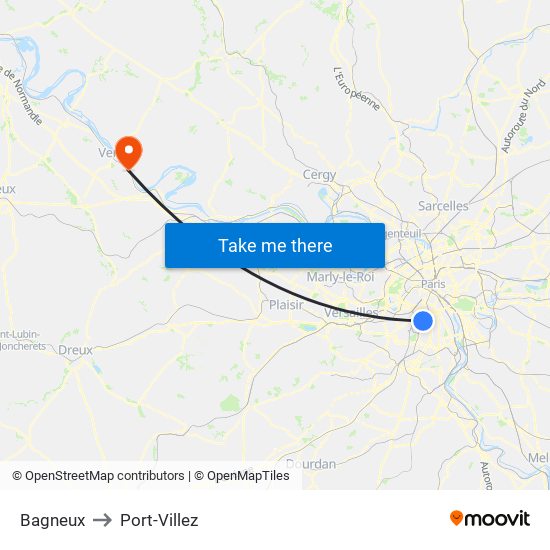 Bagneux to Port-Villez map