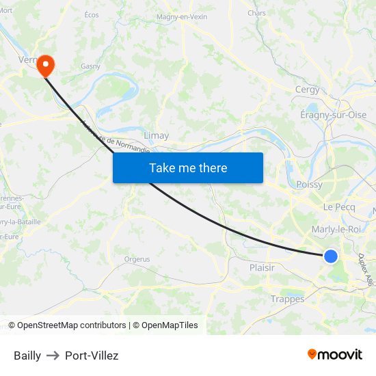 Bailly to Port-Villez map