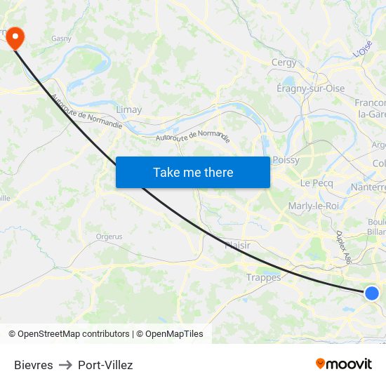 Bievres to Port-Villez map