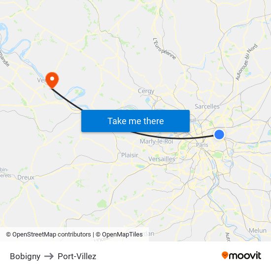 Bobigny to Port-Villez map