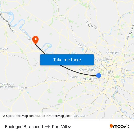 Boulogne-Billancourt to Port-Villez map