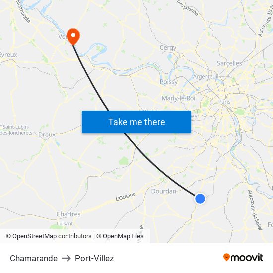 Chamarande to Port-Villez map