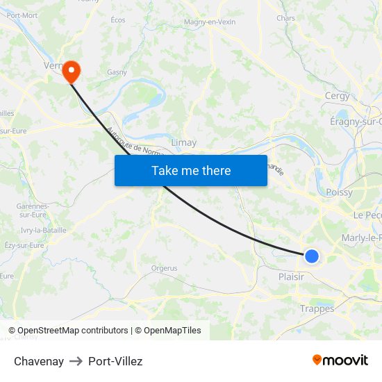 Chavenay to Port-Villez map