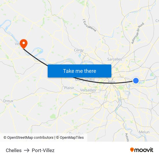 Chelles to Port-Villez map