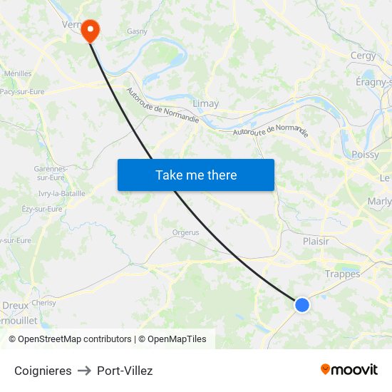 Coignieres to Port-Villez map