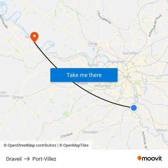 Draveil to Port-Villez map