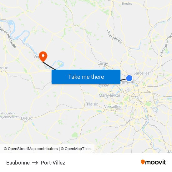 Eaubonne to Port-Villez map