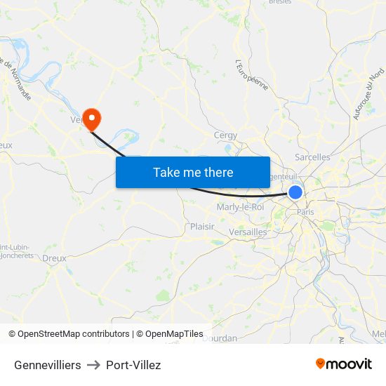 Gennevilliers to Port-Villez map