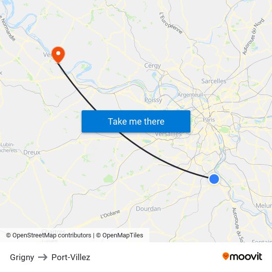 Grigny to Port-Villez map