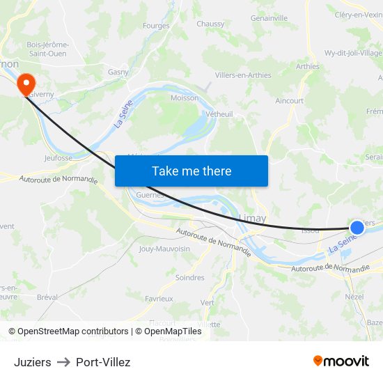 Juziers to Port-Villez map