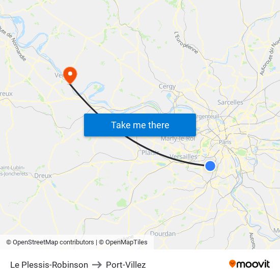 Le Plessis-Robinson to Port-Villez map