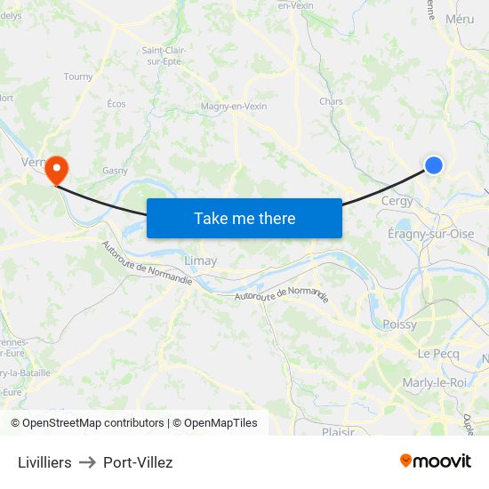 Livilliers to Port-Villez map