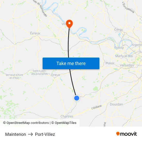 Maintenon to Port-Villez map