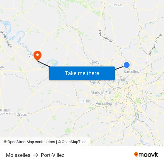 Moisselles to Port-Villez map