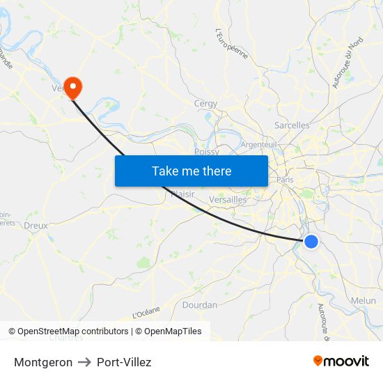 Montgeron to Port-Villez map
