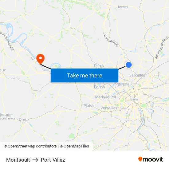 Montsoult to Port-Villez map