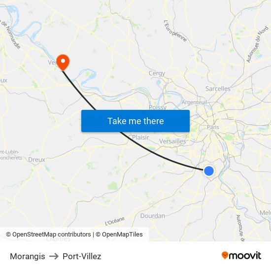 Morangis to Port-Villez map