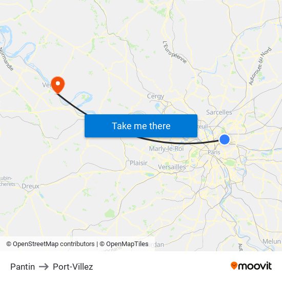 Pantin to Port-Villez map