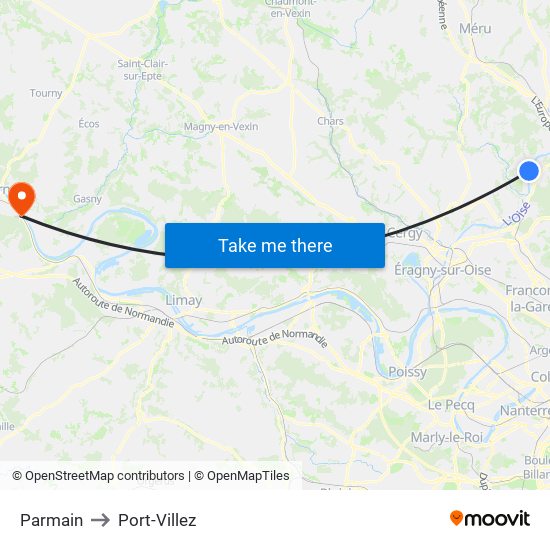 Parmain to Port-Villez map