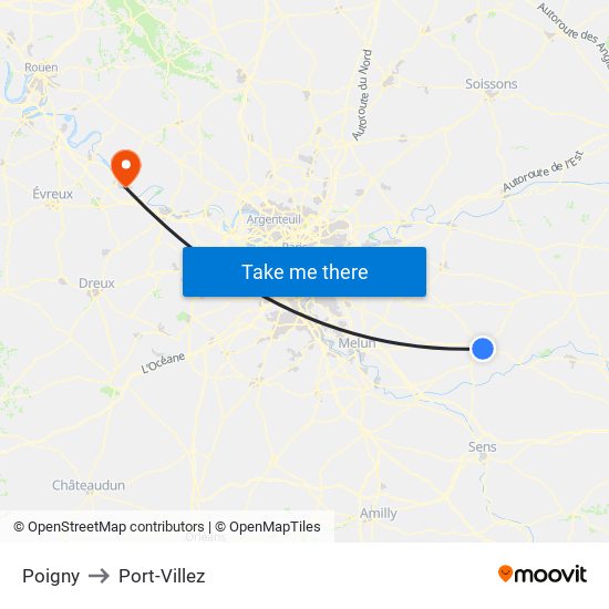 Poigny to Port-Villez map