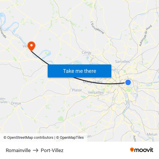 Romainville to Port-Villez map