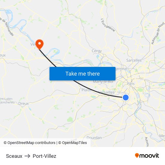 Sceaux to Port-Villez map