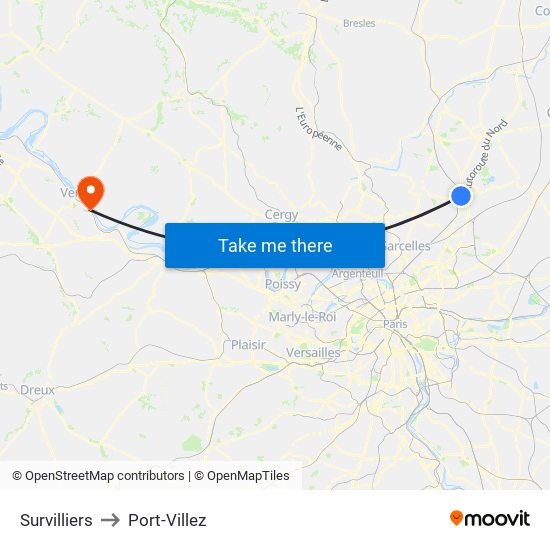Survilliers to Port-Villez map