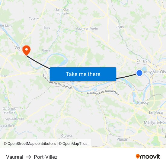 Vaureal to Port-Villez map